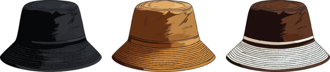 Bucket Hats Vector Illustration on White Background