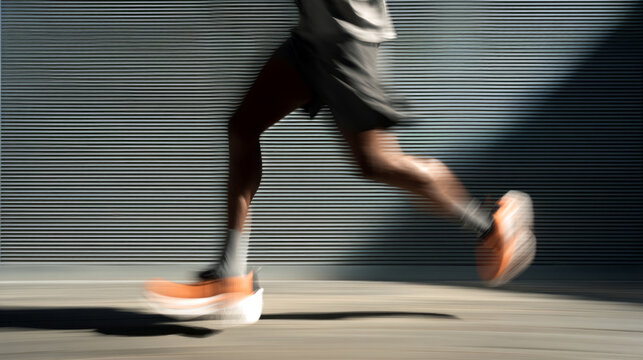 Dynamic motion of a runner captured in a blurred urban scenery setting