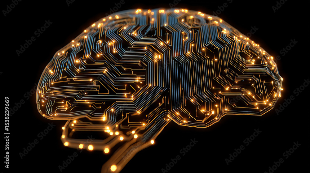 Poster digital brain illustrating artificial intelligence and technological advancements