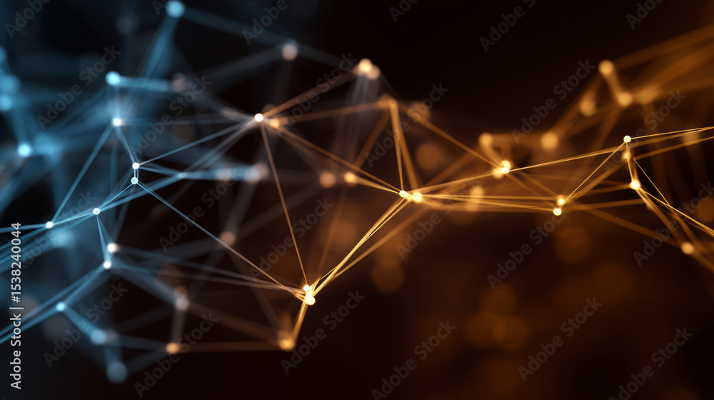 Poster abstract technology connections with glowing nodes on a dark background