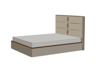 Modern Upholstered Bed Vector – Minimalist Flat Design Bedroom Furniture with Padded Headboard and Mattress, Elegant Interior Sleep Design Illustration for Home, Hotel or Apartment Space

