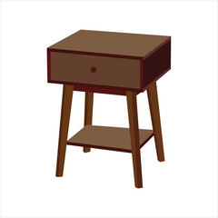 Modern Wooden Nightstand with Single Drawer and Lower Shelf, Minimalist Bedside Table for Bedroom Storage, Contemporary Furniture Isolated on White Background Illustration

