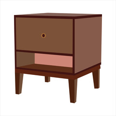 Modern Wooden Nightstand with Single Drawer and Open Shelf, Minimalist Bedside Table for Bedroom Storage, Contemporary Furniture Isolated on White Background Illustration

