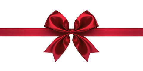 red shiny silk ribbon bow knot isolated on white or transparent png