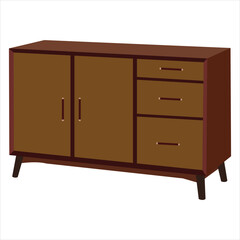 Modern Wooden Sideboard with Double Doors and Three Drawers, Minimalist Storage Cabinet for Living Room or Dining Room, Isolated on White Background Illustration

