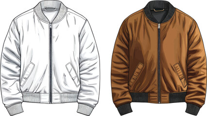 Bomber Jacket Vector Illustration: Two Style Variations.