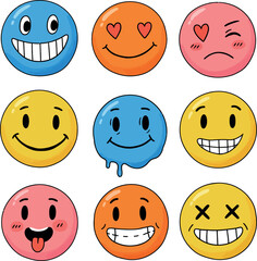 Hand-Drawn Emoji Faces: Expressive Cartoon Smiley Set

