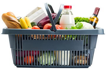 Full shopping basket groceries isolated on a white background png ai generated