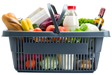 Full shopping basket groceries isolated on a white background png ai generated