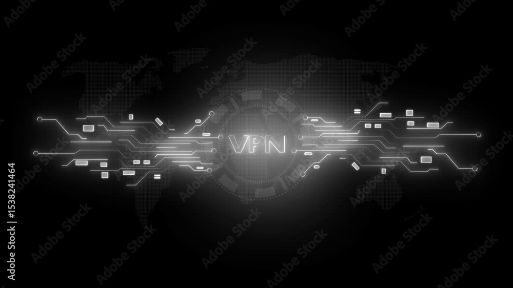 Poster vpn, virtual private network protocol concept. businessman using smartphone to show glowing neon lin