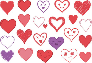 Hand-Drawn Heart Emoji Set: Love & Valentine's Doodle Icons

