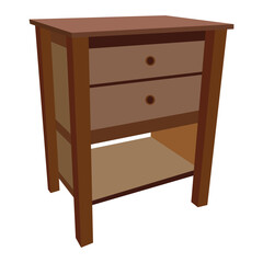 Modern Wooden Nightstand with Two Drawers and Open Shelf, Minimalist Bedside Table for Bedroom Storage, Isolated on White Background Illustration

