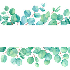 Green leaves and floral elements create a natural border, isolated on white background