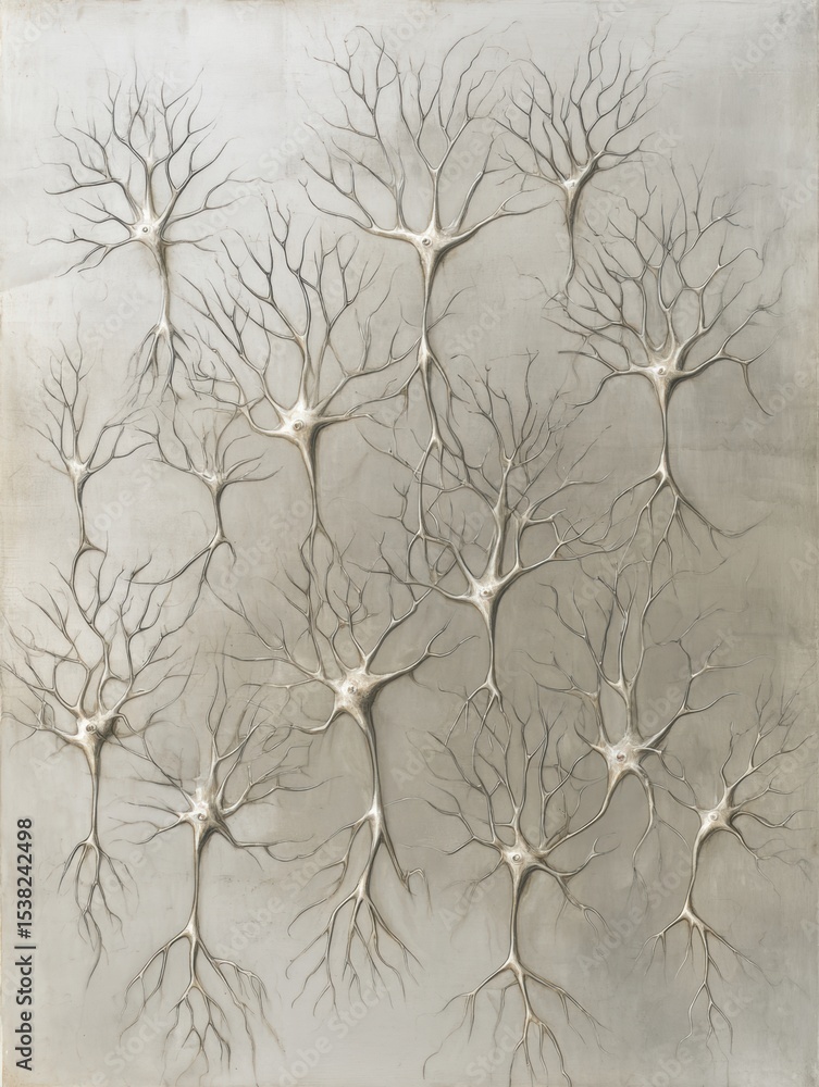 Poster Neurons Resembling Tree Branches Are Intricately Depicted on a Muted Canvas in a Top-Down Perspective