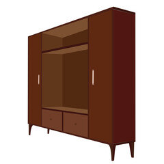 Modern Wooden Entertainment Center with Storage Cabinets and Drawers, Minimalist TV Wall Unit for Living Room, Contemporary Furniture Isolated on White Background Illustration

