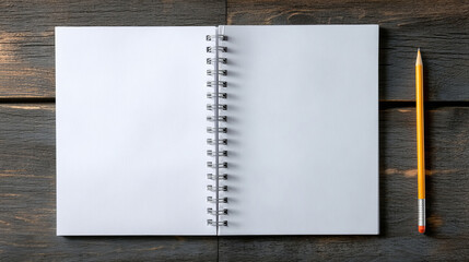 Blank notebook with a pencil on dark wooden surface background