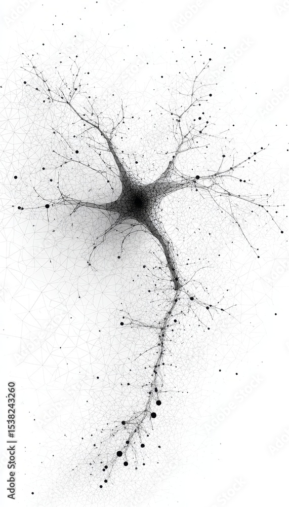 Aufkleber detailed visualization of neuron structure with isolated neuron cell in black and white design