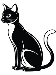 Elegant vector of a seated black and white cat with simple yet striking design use in branding, merch, or editorial layouts.
