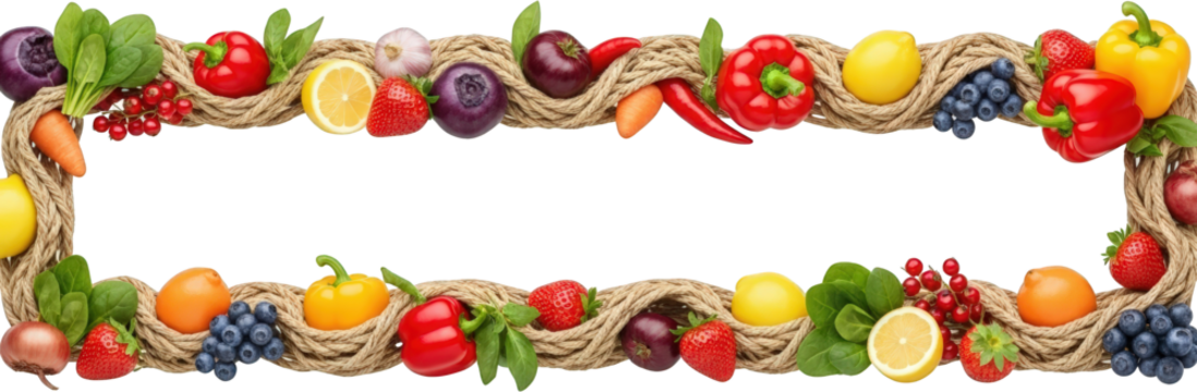 Colorful fruits and vegetables arranged in a rope frame isolated border - Powered by Adobe