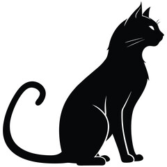 Monochrome black cat vector illustration with a poised posture great for print projects, stationery, or animal-related content.