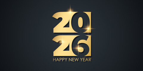 2026 Happy New Year festive background for New Year holiday greetings graphic design. Black and gold colors. Vector illustration.