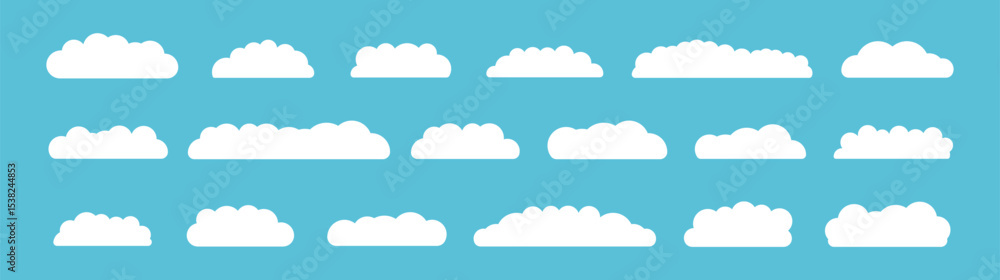 Aufkleber white cloud set. sky elements in flat minimalist style. simple abstract shapes. empty object collect