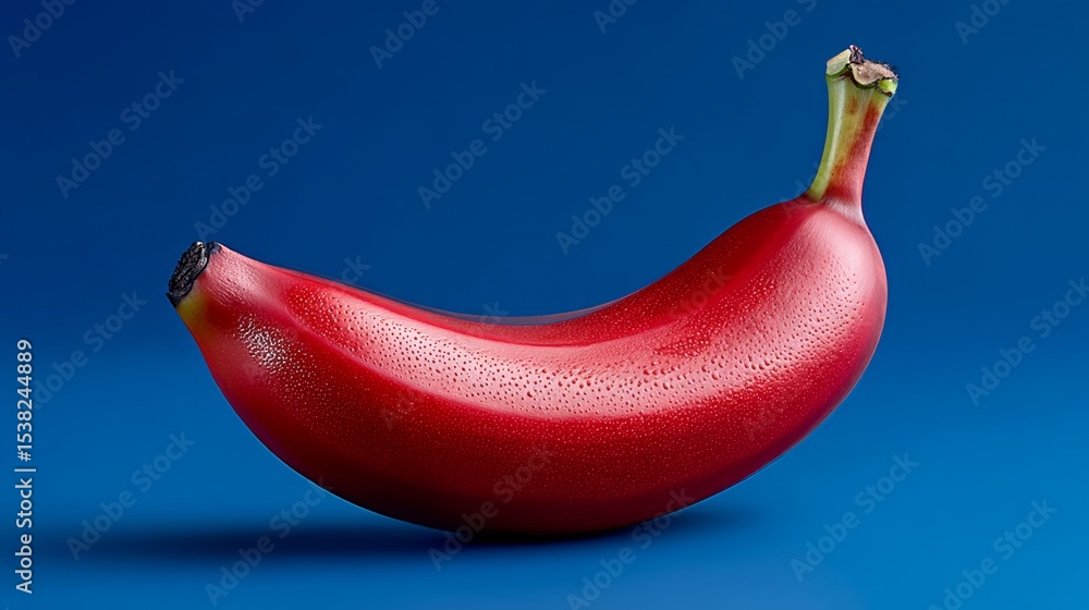 Poster red banana is shown on a blue background. the banana is the main focus of the image, and it is the o