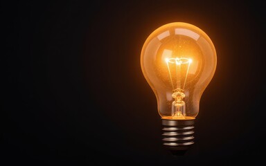 Illuminated light bulb glowing against a dark background.