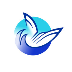 Yacht logo with sea waves and sky in a round shape badge. Travel and adventure sailing sport symbol.