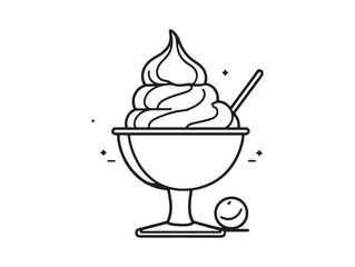 Classic ice cream sundae dessert in line art style 