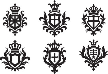 Royal Crest and Heraldic Emblem Collection – Black and White
Vintage Crown Shield Icons Set – Heraldry Design
Monochrome Coat of Arms with Crowns and Shields