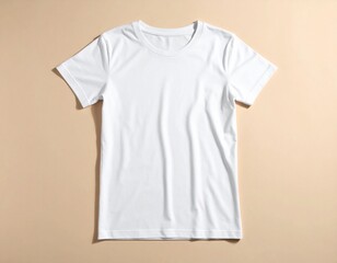 Minimalist White T-Shirt Mockup on Neutral Beige Background