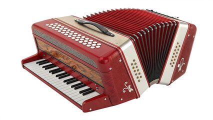 Red accordion musical instrument isolated on a white background PNG. AI GENERATED