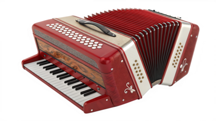 Red accordion musical instrument isolated on a white background PNG. AI GENERATED