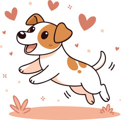 Adorable Minimalist Dog Leaping with Hearts.