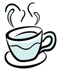 Steaming Tea Cup Flat Doodle Vector Art.