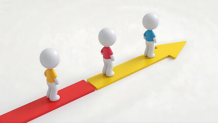 3D figure stands on colorful arrow