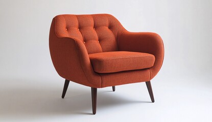 Orange tufted wingback chair on transparent background