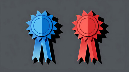 Award ribbon vector illustration with gold and silver medals for achievement and competition success