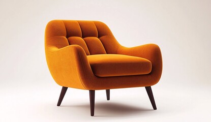Orange tufted wingback chair on transparent background