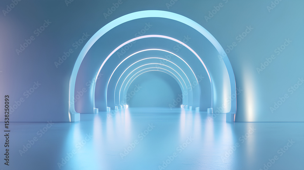 Poster 3d illustration of abstract minimal architecture background, geometric architectural with wavy curve