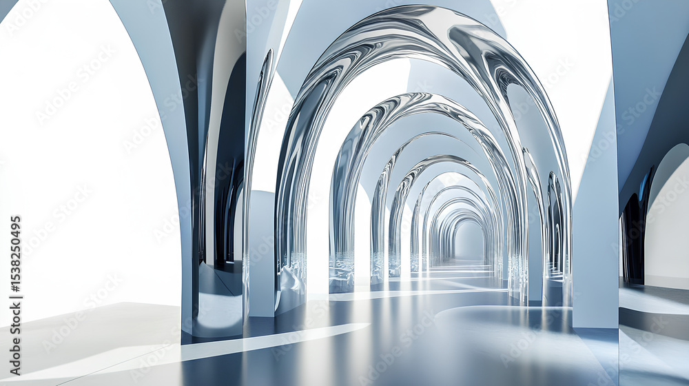 Poster 3d illustration of abstract minimal architecture background, geometric architectural with wavy curve