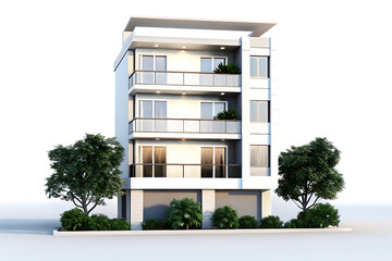 Modern three-story building isolated on a white background png ai generated