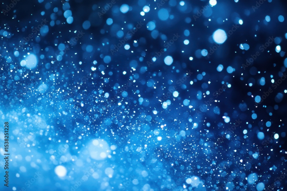 Wall mural sparkling blue bokeh background with glittering light particles.