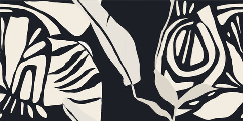 Abstract ethnic leaves and shapes pattern. Collage contemporary unique print. Fashionable template for design.