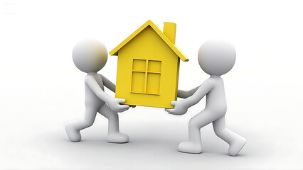 3D characters carrying house models
