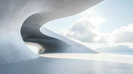 3d render of abstract modern curve architecture with empty cement floor, minimal exterior, car presentation background Stock Illustration