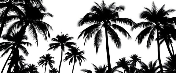 Elegant black palm tree silhouettes isolated on white, ideal for tropical designs,  image,  stylish