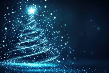 Futuristic Christmas Tree with Starry Lights in a Dark Night Background.