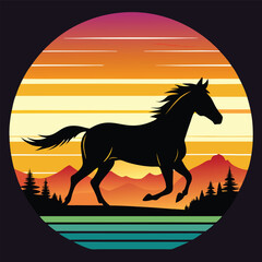 horse on sunset background